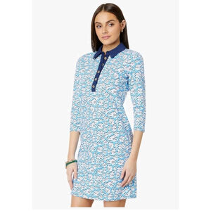 NEW Lilly Pulitzer Ainslee 3/4 Sleeve Polo Dress Small Lunar Blue Jersey